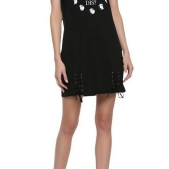 HOT TOPIC Women's Black "New Moon Who Dis?" Lace-Up Short Sleeve Dress XS - Picture 2 of 14